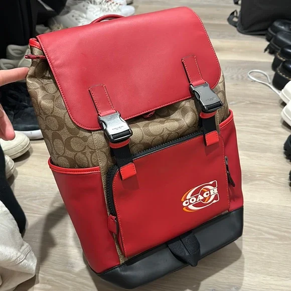 Coach | Bags | Coach Track Colorblock Khaki Canvas Red  display picture 3